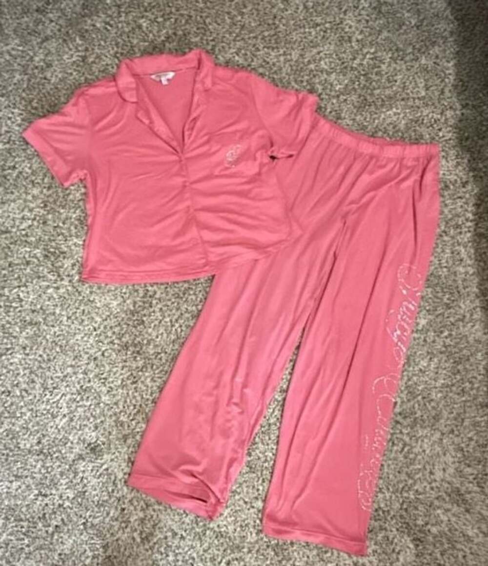 Juicy Couture Pajama Set Size M Pink Rhinestone Short Sleeve Pants